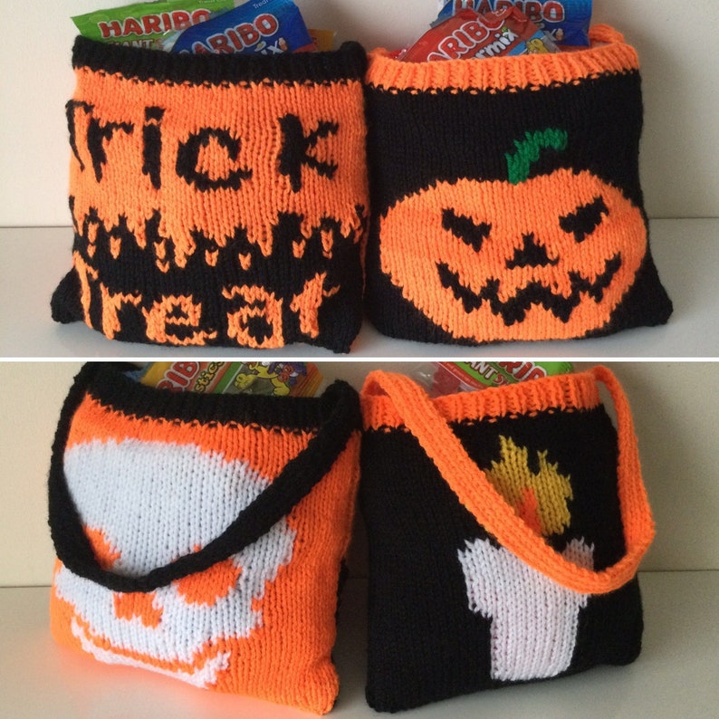 Knitting Pattern PDF Download Trick or Treat Halloween Bags image 6