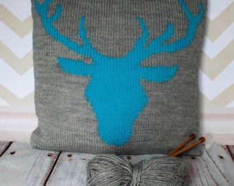 Beginner Knitting Pattern PDF Download - Woodland Stag/Deer Head Silhouette Pillow Cushion Cover