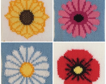 Knitting Pattern PDF Download - Summer Flower Wall Hangings