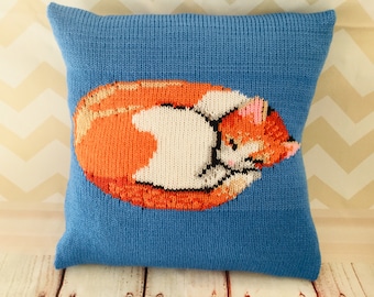 Knitting Pattern PDF Download - Happy Kitty, Sleepy Kitty Cushion Cover