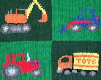 Knitting Pattern PDF Download - Trucks and Diggers Cushion Cover