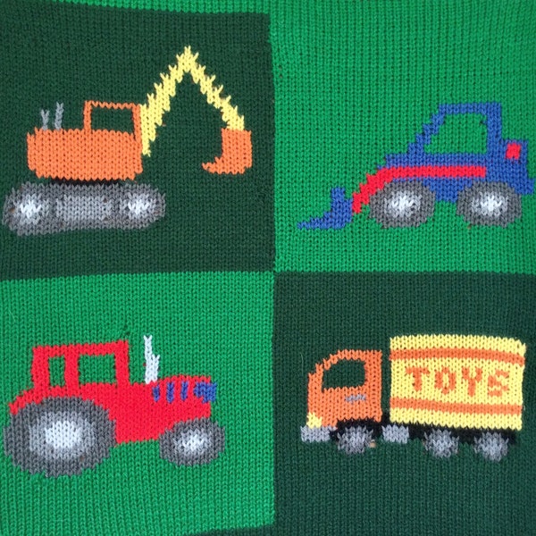 Knitting Pattern PDF Download - Trucks and Diggers Cushion Cover