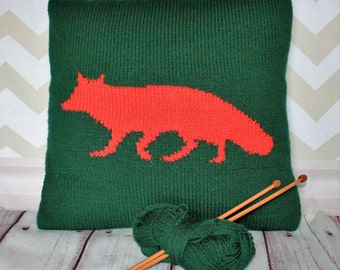 Beginner Knitting Pattern PDF Download - Woodland Fox Silhouette Pillow Cushion Cover