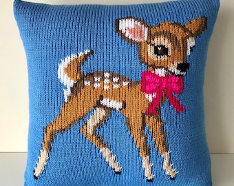 Knitting Pattern PDF Download - Vintage Fawn Pillow Cushion Cover