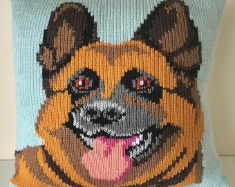 Knitting Pattern PDF Download - German Shepherd Pet Portrait Pillow Cushion Cover