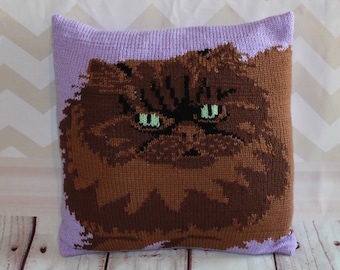 Knitting Pattern PDF Download - Tortoiseshell Persian Cat Pet Portrait Pillow Cushion Cover