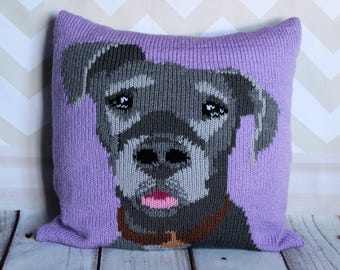 Patrón de punto Descargar PDF - Misty el gran danés mascota retrato almohada cojín cubierta