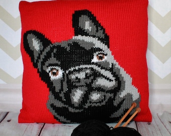 Knitting Pattern PDF Download - Frenchie/French Bulldog Pet Portrait Pillow Cushion Cover
