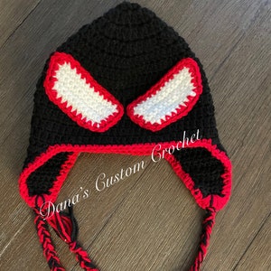 Gehaakte SpiderMan Miles Morales geïnspireerde gehaakte muts - fotografierekwisiet - lente - handgemaakt - cadeau - kinderen - baby - karakter - kinderen