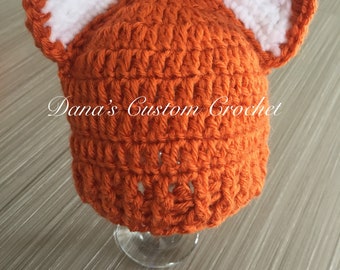 Handmade Crochet Fox Hat - Kids Photography Prop