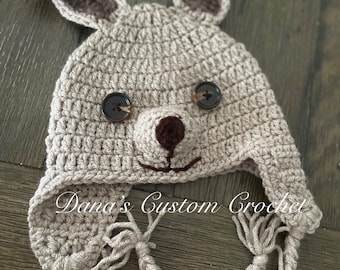 Crochet Kangaroo Hat - Photography Prop - Spring -Handmade - Gift - Kids - Baby - Newborn - Children - Unique