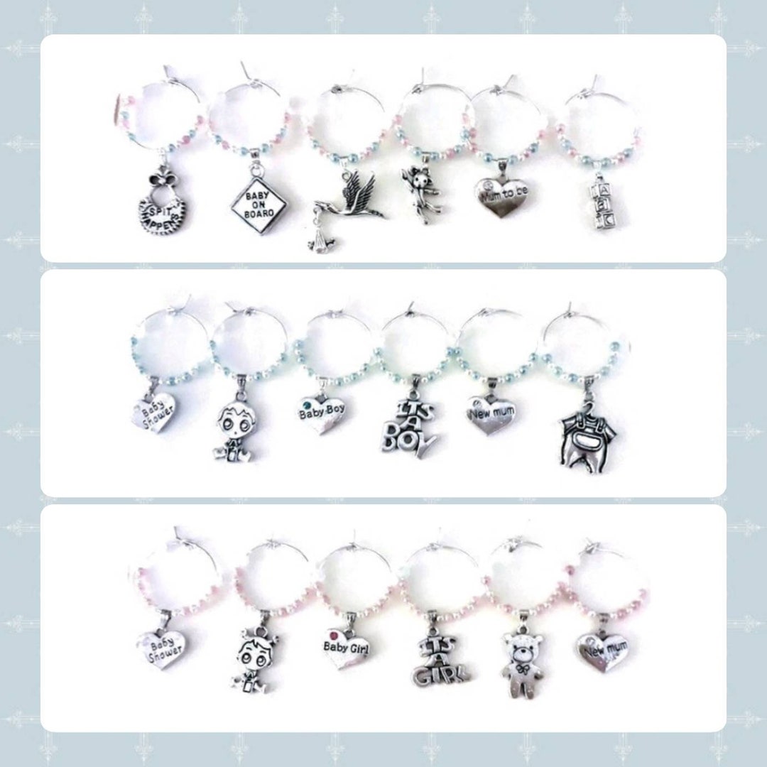 Baby Shower, Wine Glass Charms, Baby Wineglass Charms, Baby Girl Favors
