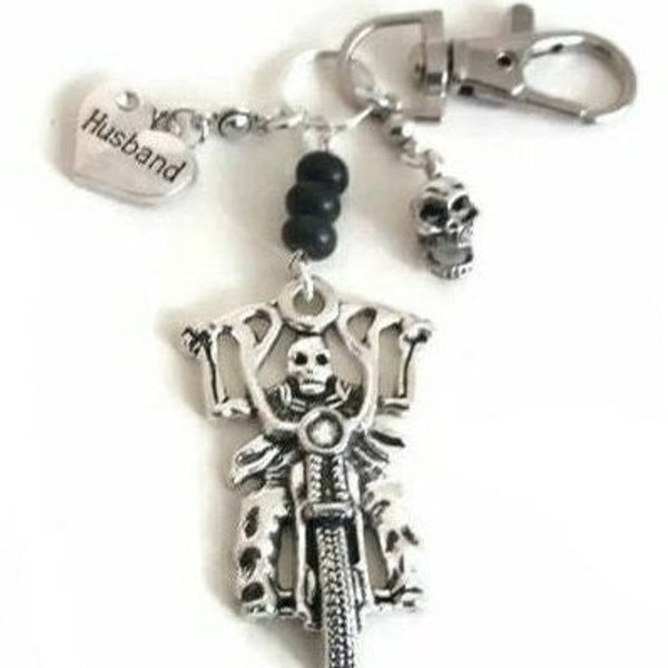 Skeleton Keyring, Harley Davidson Keyring, Motorbike Keyring, Gift for Him, Birthday Gift, Skull, Biker Keyring, Rocker, Heavy, Hells Angel