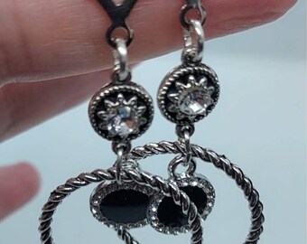 Large Circle Earrings, Large Bling Earrings, Black and Silver Earrings, Large Hoop Earrings, Bling Earrings, Rhinestone Earrings, Gift