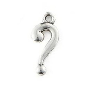 May include: Silver-toned question mark charm pendant. The charm is about 1 inch tall and has a loop at the top for attaching to a necklace or bracelet.