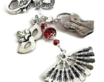 Llavero de burlesque, bailarina de burlesque, colgante para bolso de burlesque, llavero de bailarina, regalo para ella, bailarina de teatro, bailarina de cabaret, bailarina de variedades