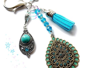 Dije para bolso de turquesa y esmalte verde, dije con diamantes de imitación, dije con forma de lágrima, dije para bolso turquesa y esmalte verde, regalo para el Día de la Madre