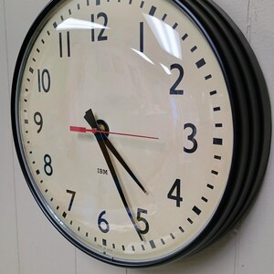 Vintage "IBM" Wall Clock, 12" Wall Clock, Satin Black Finish, Metal Body, Battery Mechanism, Nice Decor, Vintage School Clock, Library Clock