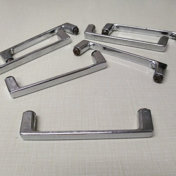 Old Chrome Metal Cabinet Handles, Chrome Finish, for Drawers or Doors, 4" Center/Center Mount, Simple Design Handles, Retro Design, AH-5