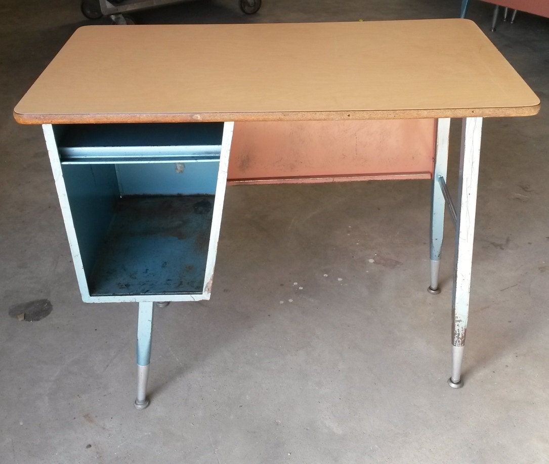 Vintage All Steel School Desks Children S Desk Student Metal Lh Config Please Read Details