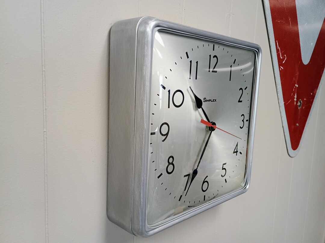 Vintage SIMPLEX Wall Clock, Wall Art, Square Aluminum Clock, Brushed ...
