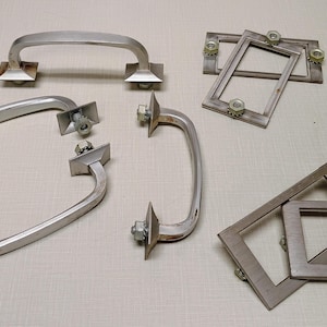 Vintage Aluminum Drawer Handles (2-styles) 1960's and ID Frames, Aluminum Finish, Handle 3-3/4" Center to Center Mtg, Solid Aluminum
