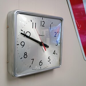 REAL Vintage SIMPLEX Wall Clock, Wall Art, 12" Square Aluminum Clock, Light Brushed Finish, Batt Mechanism, Art Deco/Steampunk,