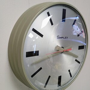 Vintage SIMPLEX Wall Clock, 12" Wall Clock, Satin Green finish, changed to Battery Movement, Nice Decor, Vintage School Clock, Library Clock
