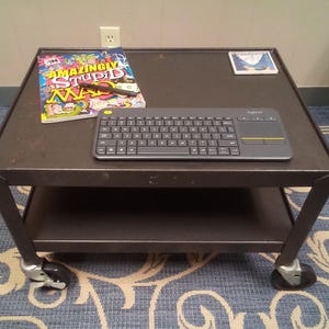 Old School Cart, **LOCAL P/U** All Metal Cart, Dark Grey Finish, Small Cart, Vintage Office, Heavy and Sturdy, Large Casters, Coffee Table