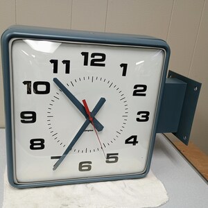 Nice SIMPLEX Wall Clock, 2-Sided, Square Double Sided Clock, Aluminum Construction, Satin Blue Finish, Wall or Ceiling Mountable