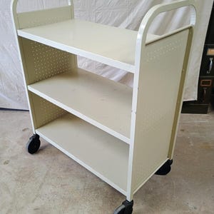3-Shelf Old School Library Book Cart, ** Local P/U Only**, All Steel Construction, Beige Finish, 3-Flat Shelves, Square Tube Frame
