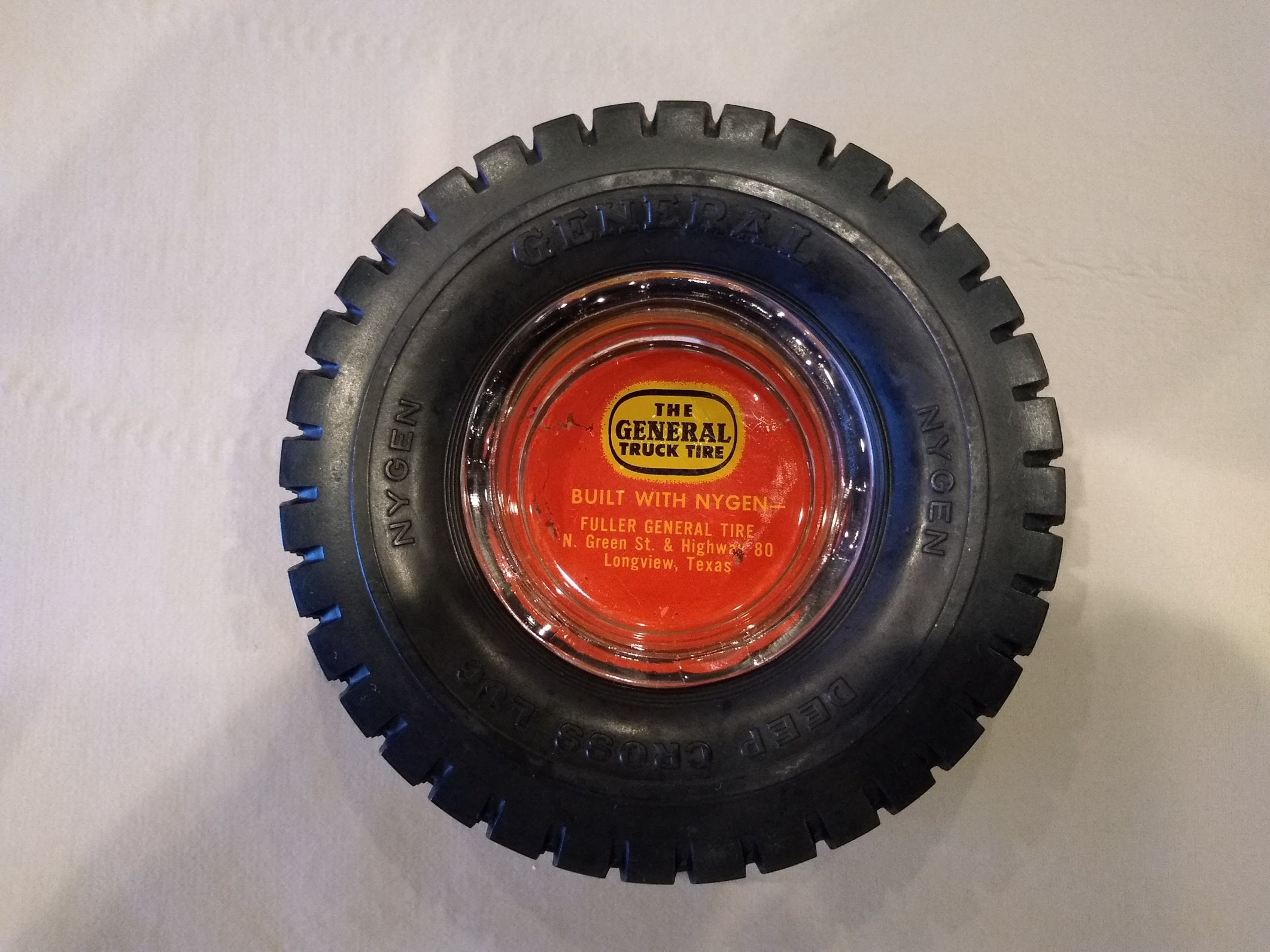 Vintage General Tire Ashtray with clear glass, Large Collectible Ashtray, Vintage Advertising, **Free Shipping**, Dealer Info on glass