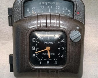 Vintage Sangamo Tachograph, Used Unit as shown, Brown Finish, Clock works sometimes, Trucking History, Conversation Piece