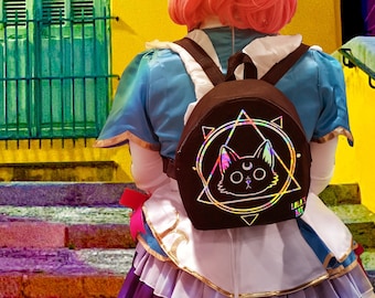 Witchy Handmade Cat Backpack for the Stylish and Quirky Cat Lover in pastel goth style by Lola&#39;s art