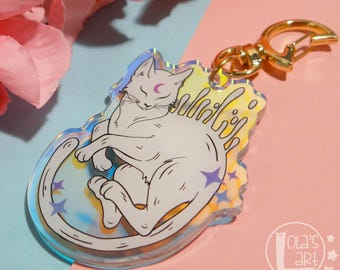 Witchy Cat Acrylic Keychain: Holographic Charm, Magic Cat Jewelry