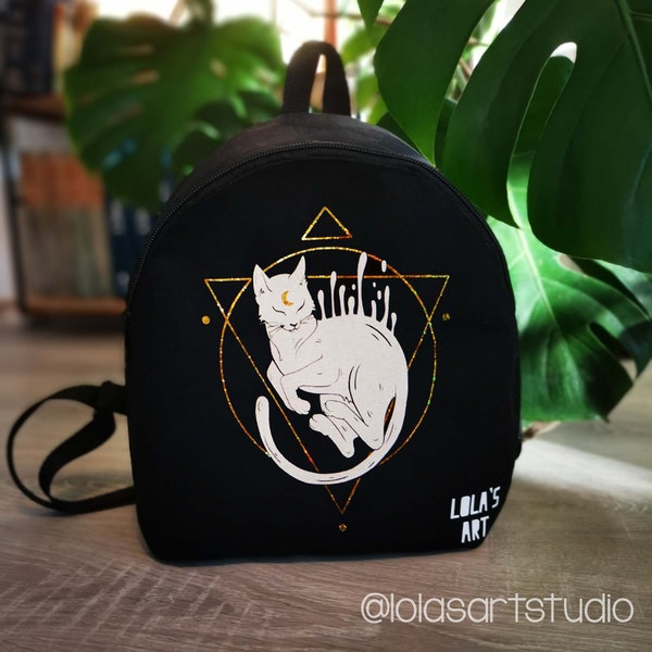 Witchy Handmade Cat Backpack for the Stylish and Quirky Cat Lover in Witch style by Lola's art