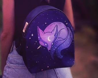 Handmade Moon Fox Backpack for Women • Perfect Gift for Fox Lovers and Goth, Pastel goth, Alt Style Enthusiasts by Lola's art