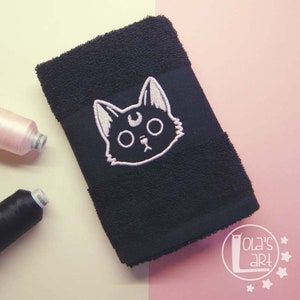Toalha de gato, toalha bordada, arte de gato por Lola s art