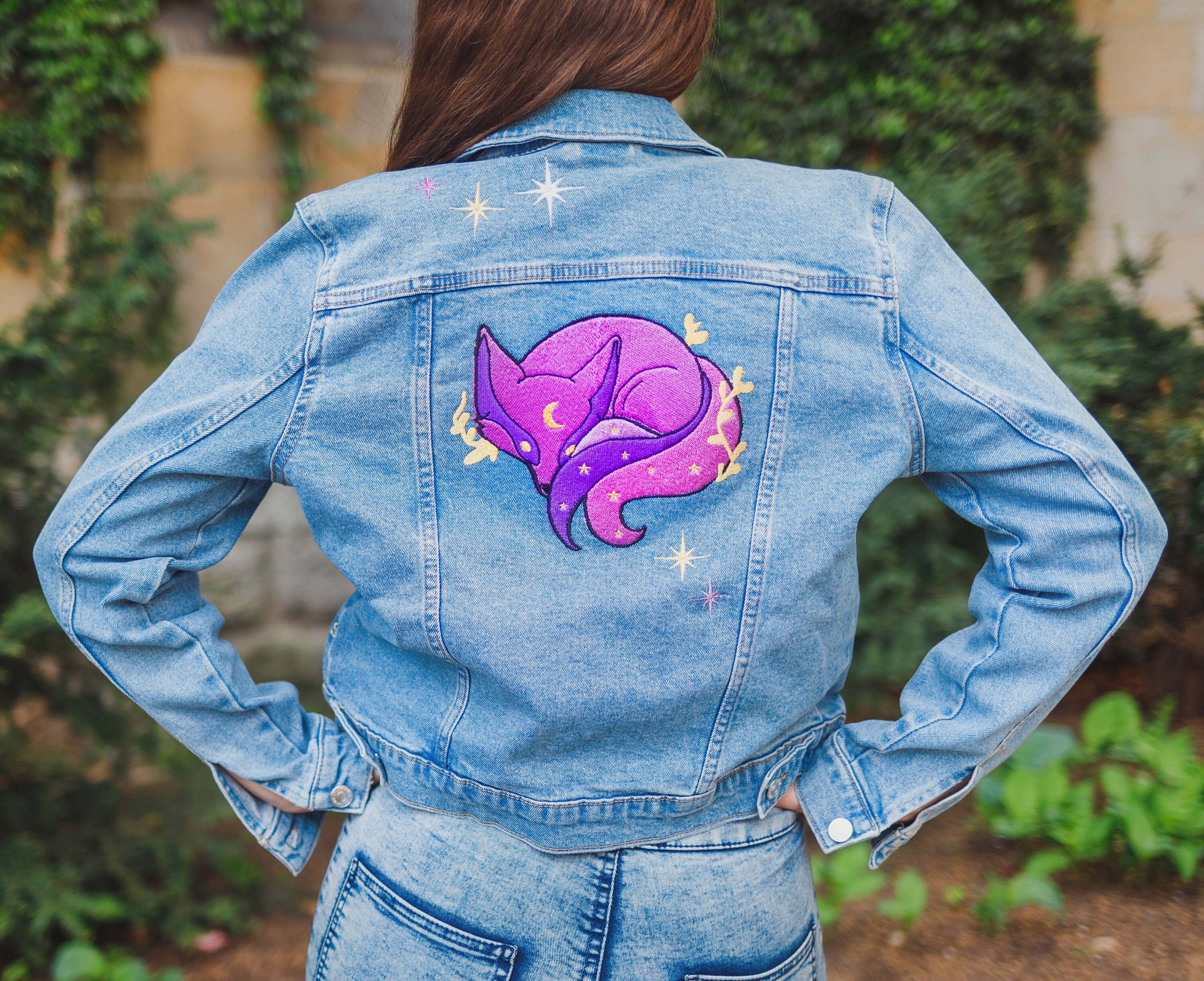 Magical Embroidered Fox Jean Jacket, Fox Streatwear