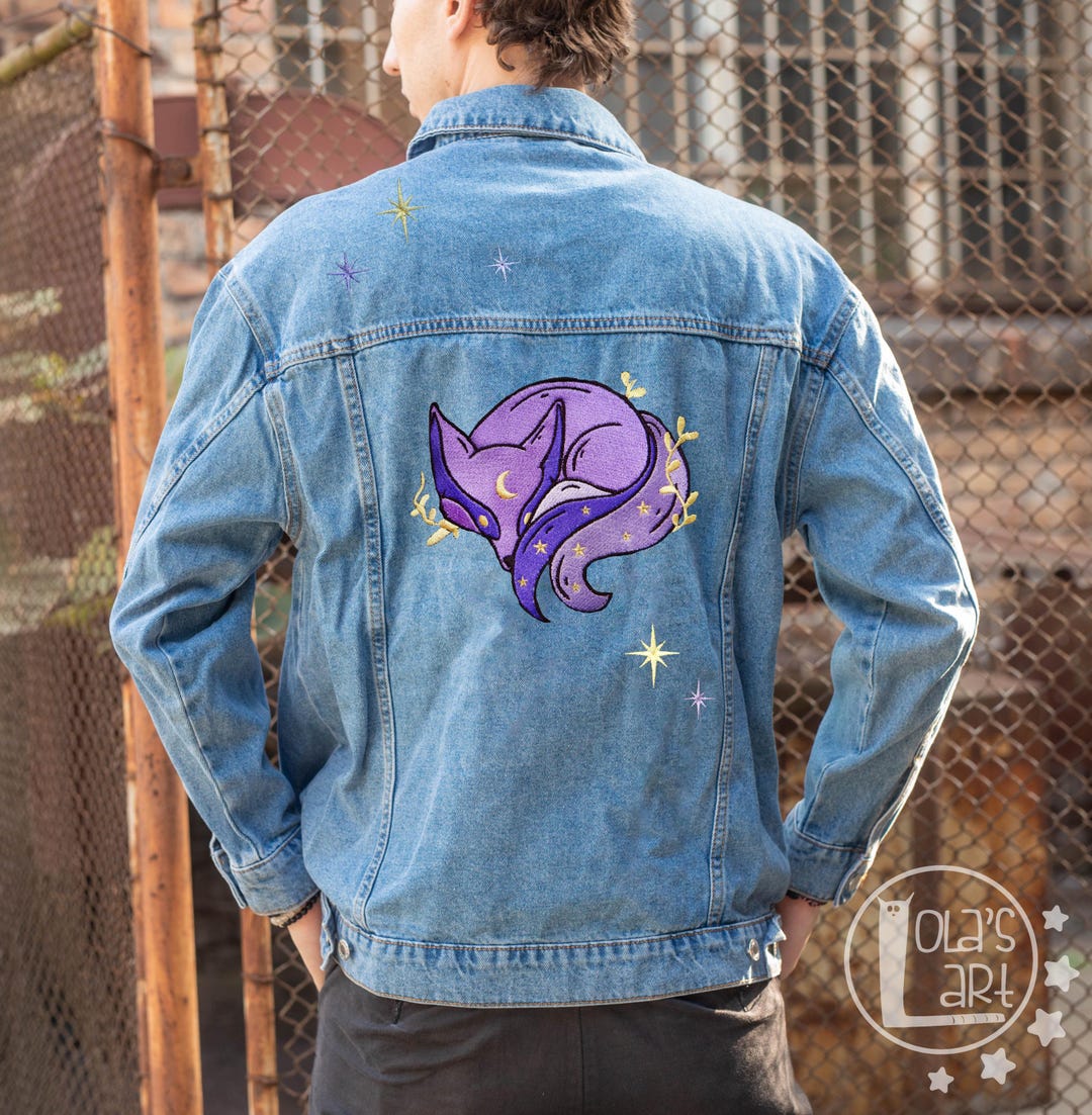Embroidered Fox Denim Jacket: Harajuku Pastel Goth Streetwear - Etsy