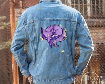Embroidered Fox Denim Jacket: Harajuku Pastel Goth Streetwear