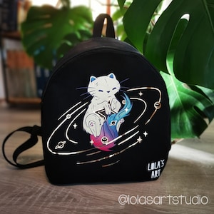 Handmade Galaxy Cat Backpack: Gothic Pastel Goth Animal Bag