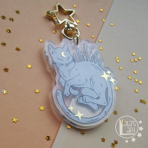 Witchy cat acrylic keychain for urban witches, gold cat keychain cat lovers, magic cat jewelry by Lola's art