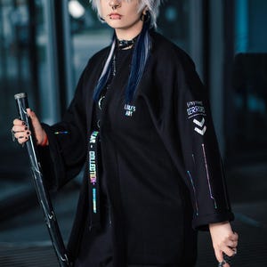 Cerberus jackal, techwear style kimono, haori, holographic handmade haori, sweatshirt by Lola's art