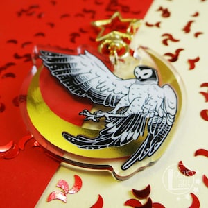 Stolas, owl, moon, Celestial, owl, harajuku, moon, gold, acrylic keychain by Lola&#39;s art