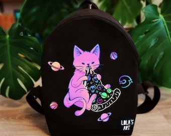 Handmade Pizza Cat Backpack: Witchy Style Lola's Art