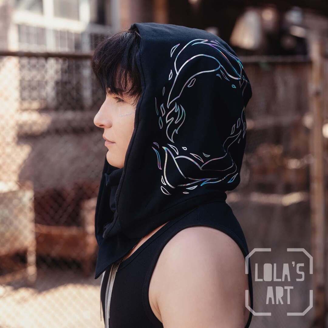 Pyro Style Hooded Scarf, Fire Hood, Holographic Hood by Lola's Art - Etsy