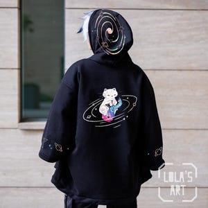 Szlafrok z kapturem Carina Galaxy Cat Holographic: Kurtka Techwear