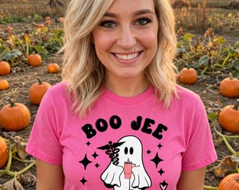 Boo Jee Physical Therapist Ghost Tee, Halloween PT Gift, Pink Tumbler Design