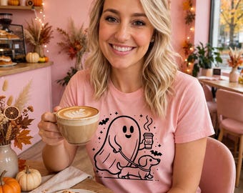 Dachshund Ghost Coffee Halloween Shirt, Fall Dog Lover Gift